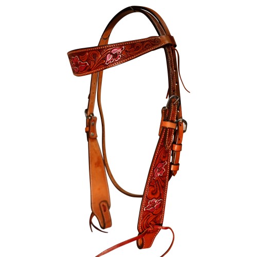 Fort Worth Carved Pink Floral Headstall